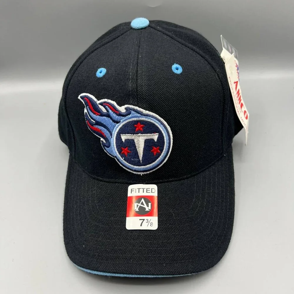 Tennessee Titans Hat Men 7 3/8 Black Embroidered Logo Annco NFL Fitted Cap New